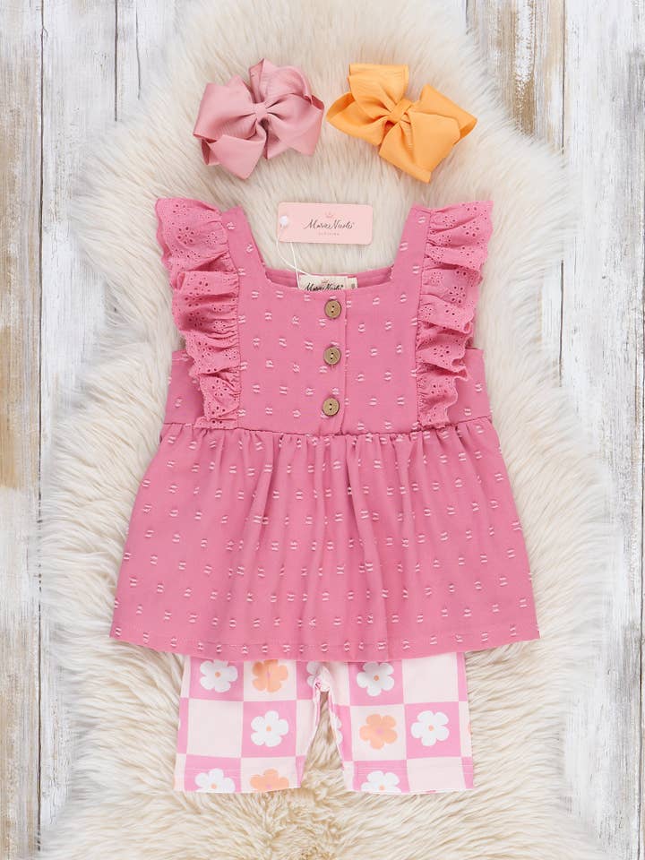 Marie Nicole Clothing - Wholesale Top & Short Set - Kids - Daisy Checkers Ruffle Outfit