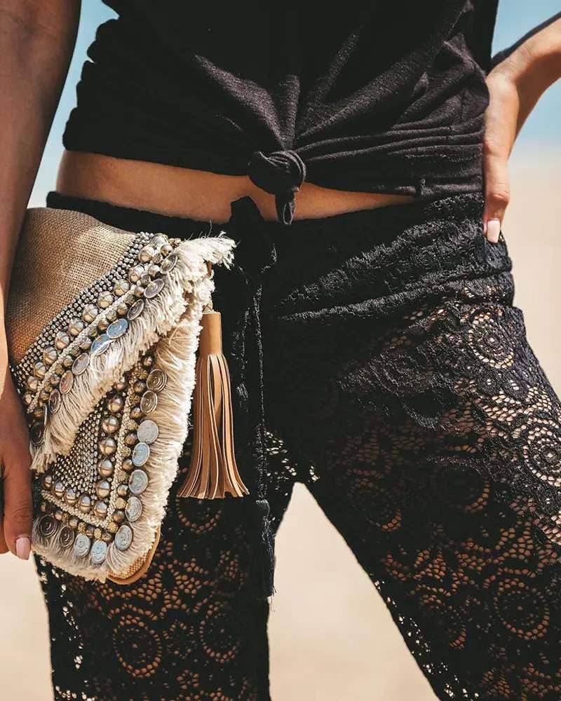 Queen Fashion – Engroshandel Strandbadekåbe – Dame – hule hæklede blondebukser med snor13