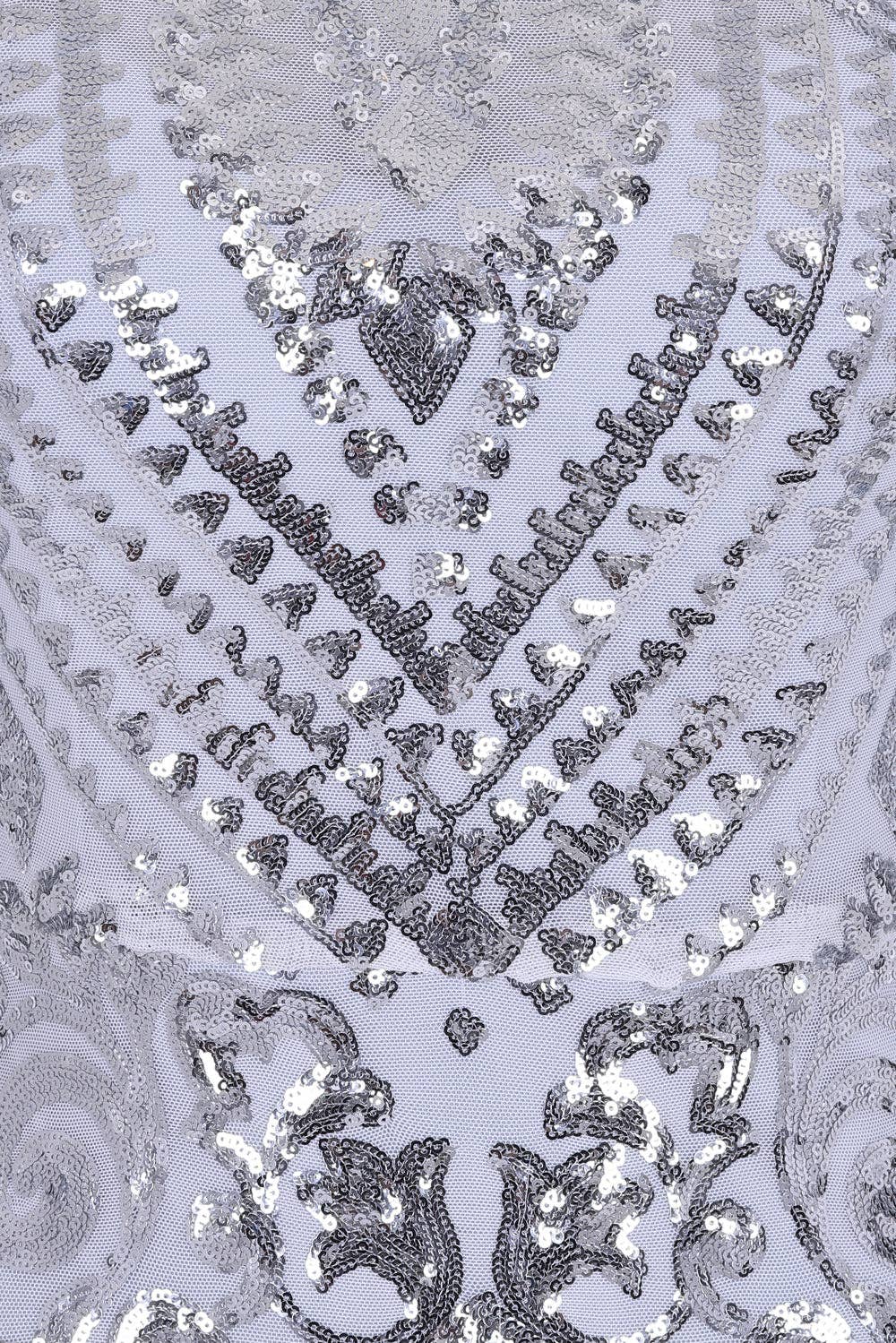 Nazz Collection Clothing Ltd - Wholesale Gown - Women's - Magic Vip Silver Luxe Tassel Fringe Sequin Embellished Illusion Maxi Dress5