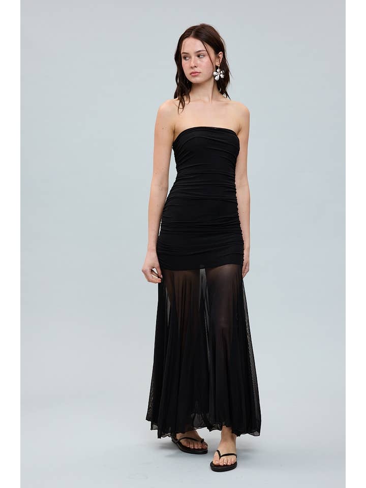 Sky to Moon - Vente Robe – femme - ROBE MIDI TUBE FRONCÉE TRANSPARENTE MONOCHROME4