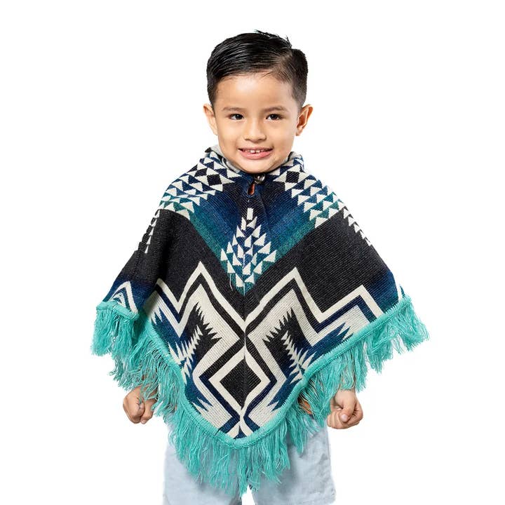 Poncho tribal andin en laine d'alpaga fait main pour enfants pour la vente par EcuadorStores