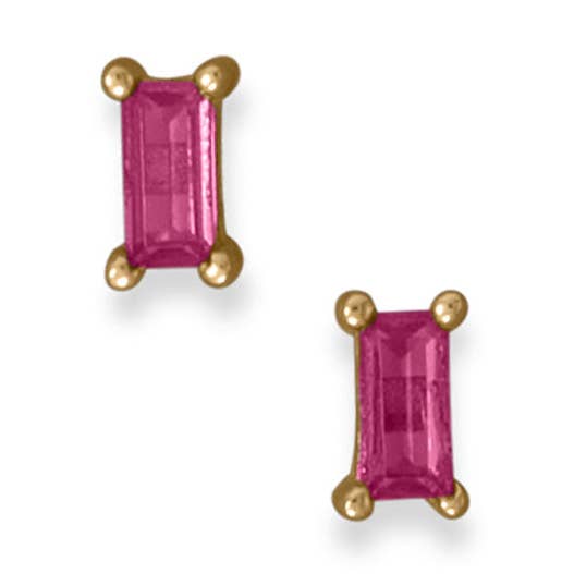 Brincos Fuschia Baguette CZ banhados a ouro 14 quilates por atacado de Silver Stars Collection