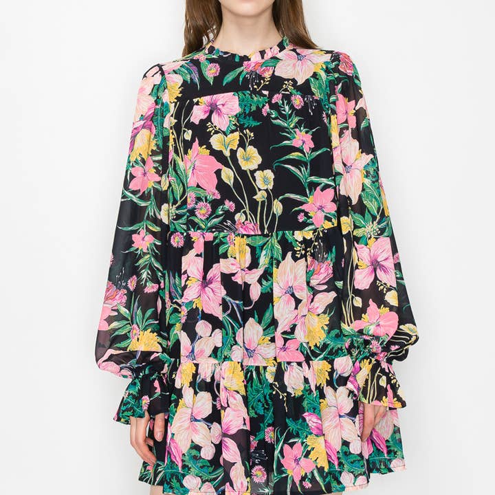 LoveWednesday - Vendita all'ingrosso Vestito - Donna - Vestito mini nero a fiori selvatici - LWD25955