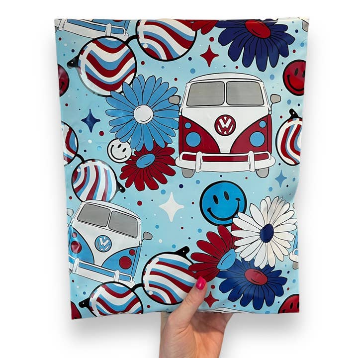 Trendy Chick Mailers - Wholesale Envelopes - 10x13 Groovy Patriotic Poly Mailer