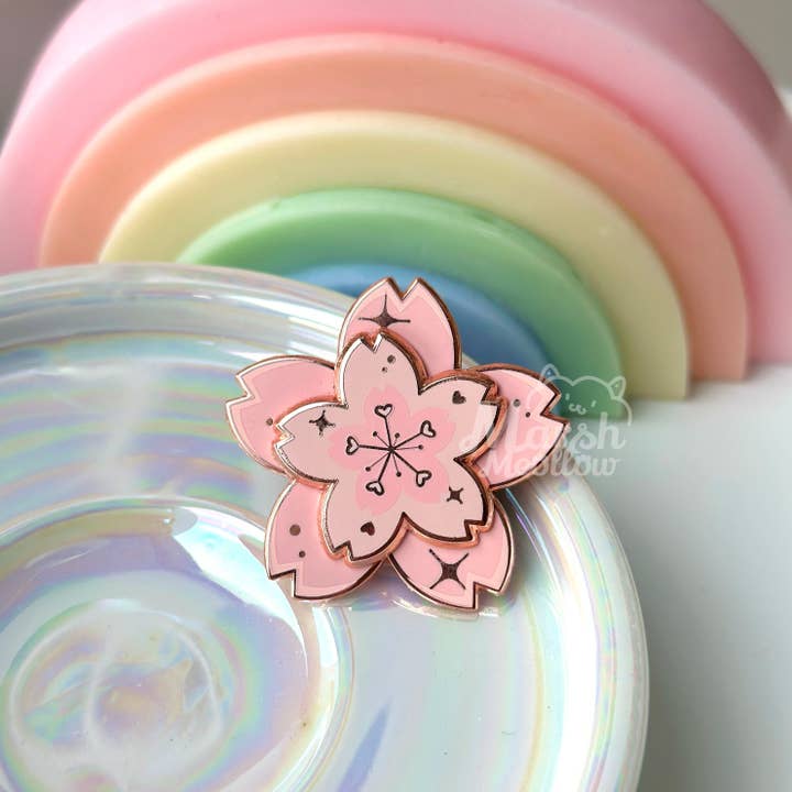 Sakura Spinning Interactive Enamel Pin for wholesale by Marshmeollow