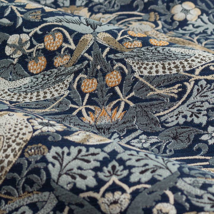 Indaco Tende a pieghe a matita in jacquard Strawberry Thief Indigo in vendita all'ingrosso su Faire5