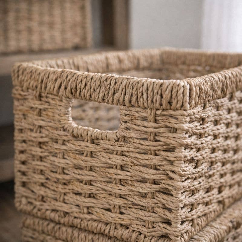 SWS BASKETS AND HOME DECOR – Großhandel Korb – Geflochtene Seegras-Aufbewahrungskörbe, 3er-Set mit Griffen4