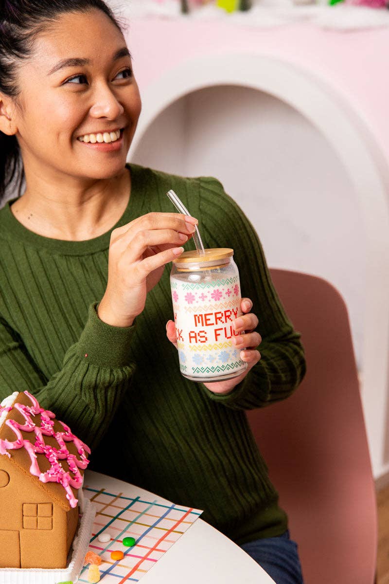 Talking Out of Turn - Wholesale Drinking Glass/Cup - Holiday Can Glass w/Lid + Straw11