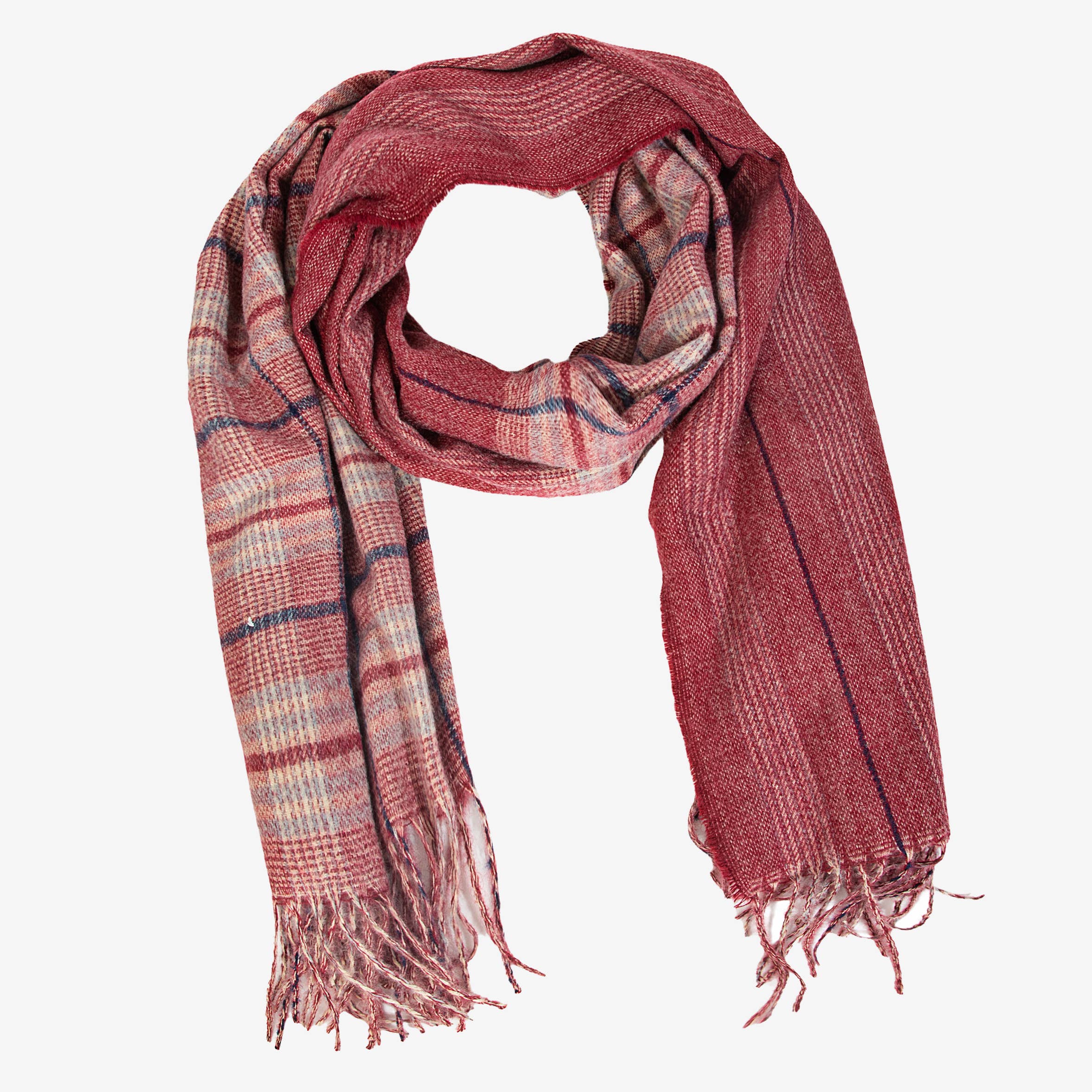 Collections by Fame Accessories – Cachecol - Mulher por atacado – Lenço oblongo listrado xadrez de padrão duplo3