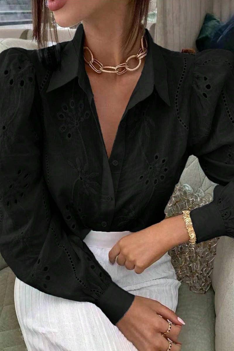 NINEXIS - Wholesale Shirt - Women's - CWTDSL0116_SINGLE BREASTED CUTOUT LONG SLEEVE SHIRT TOP3