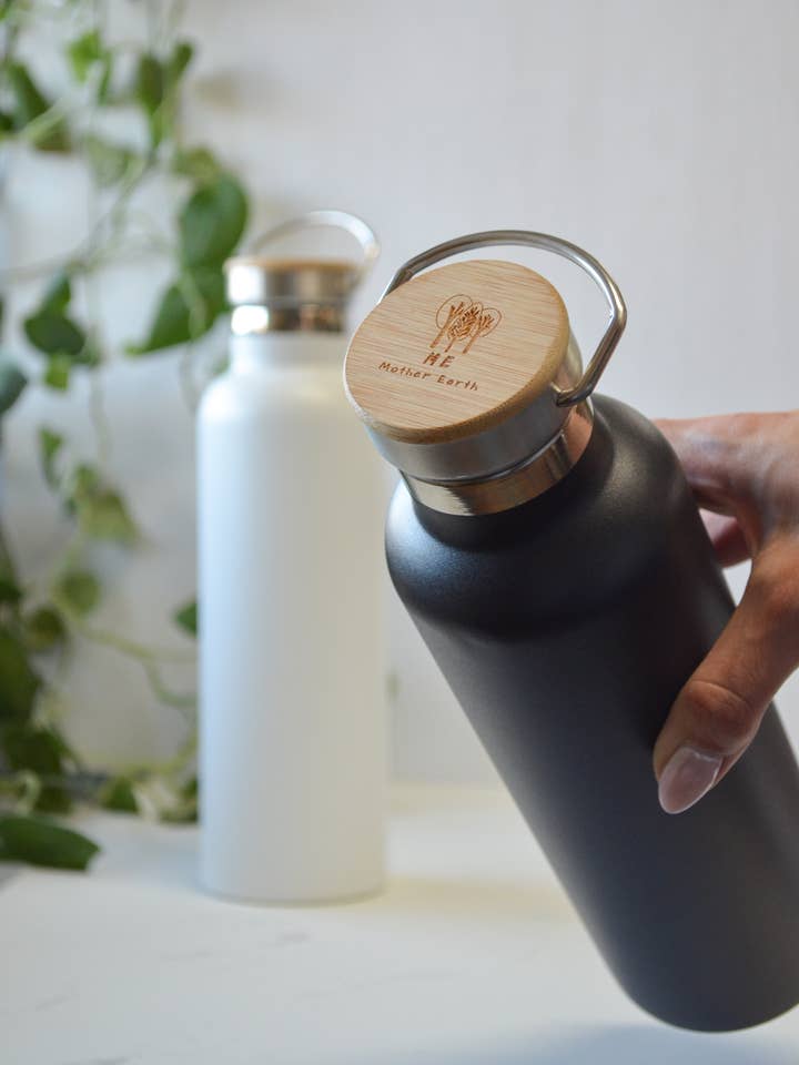 Stainless Steel Water Bottle with Bamboo Lid for wholesale by Me Mother Earth