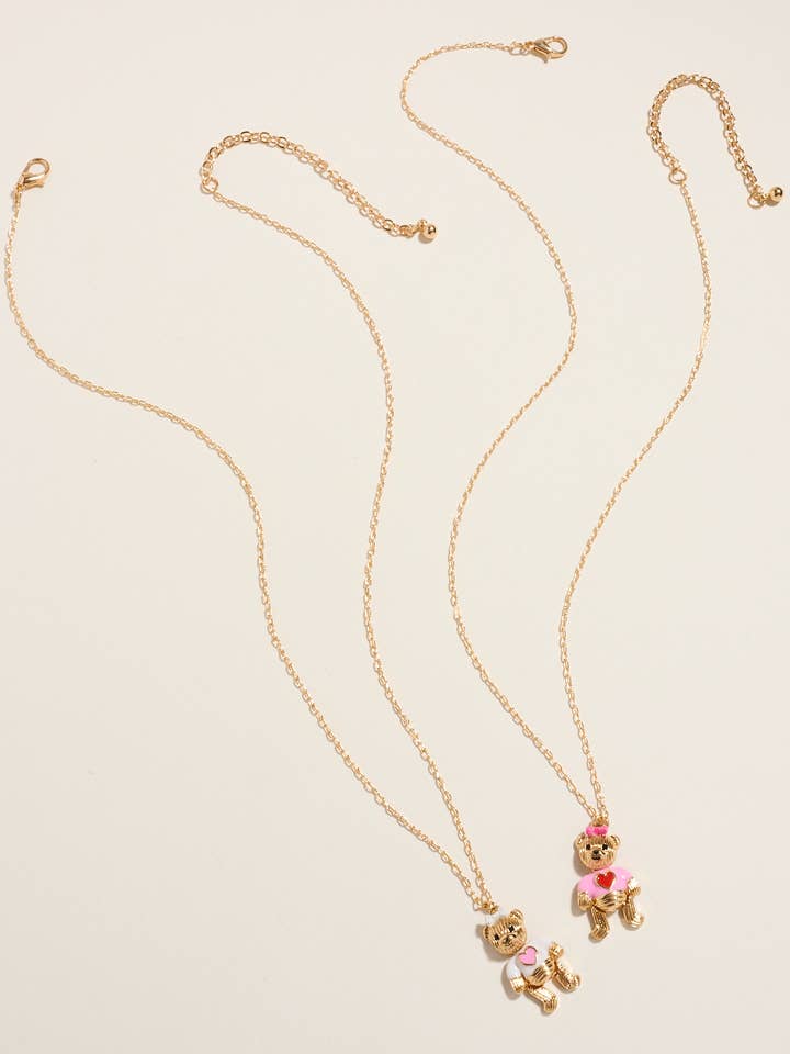 Valentines Day Teddy Bear Metal Bow Short Necklace for wholesale by Designature New York