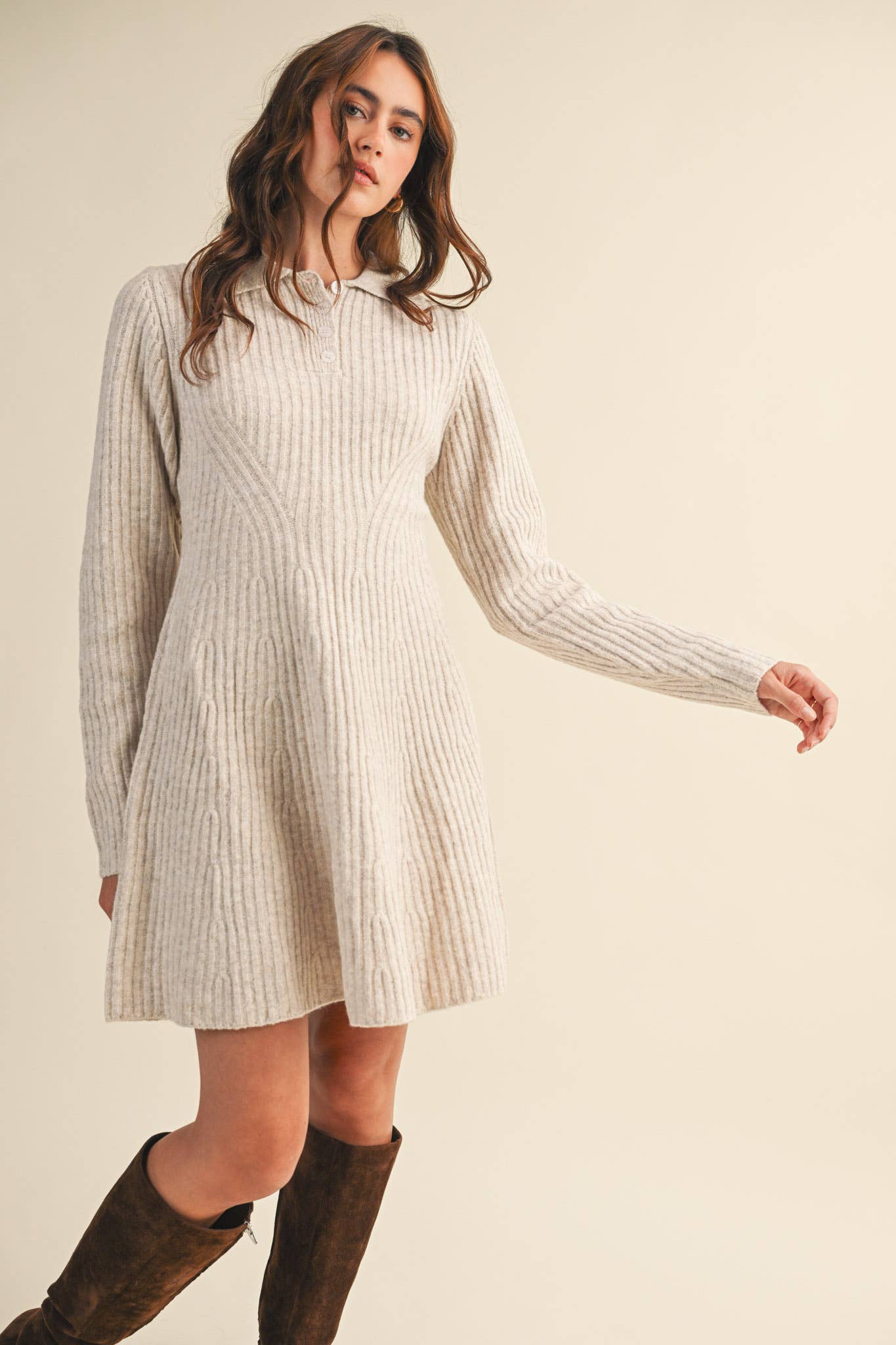 &MERCI - Wholesale Dress - Women's - RIBBED SWEATER FLARED MINI DRESS MSW1096816