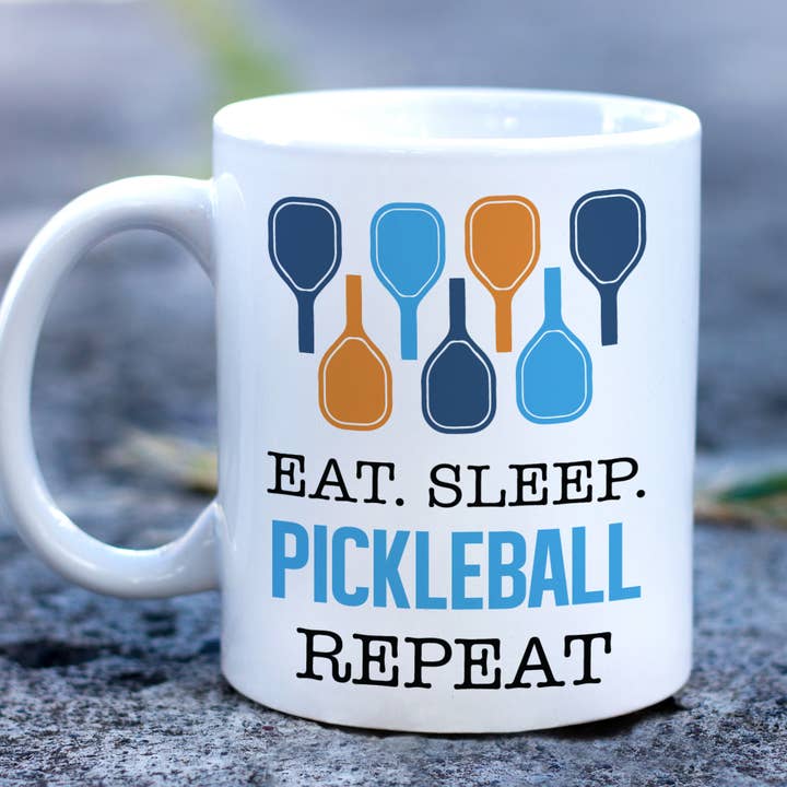 Eat Sleep Picklebal Repeat Mug, Pickleball Sports Coffee Cup for wholesale by Canary Road