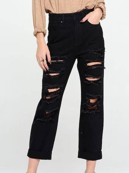 HIGH RISE RIPPED BOYFRIEND JEANS for wholesale by BLUE AGE