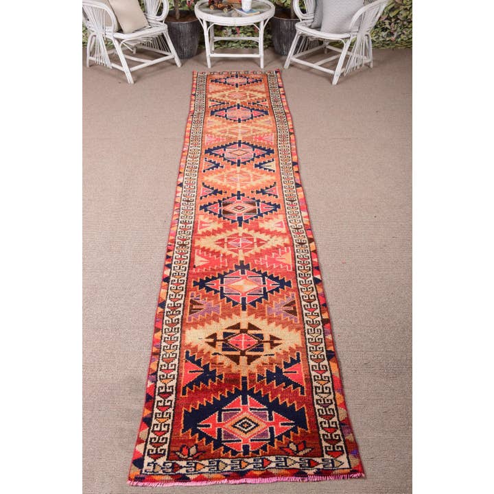 Tapis turc 2,5x12,1 pieds, Tapis vintage coureur, Tapis patchwork marron pour la vente par The Loom Wholesale