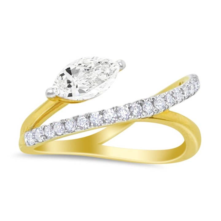 Anel de Diamante de 14 kt em Ouro Amarelo com Diamante Marquise e Pavé de Laboratório de 0,79 Ct por atacado de Meira T