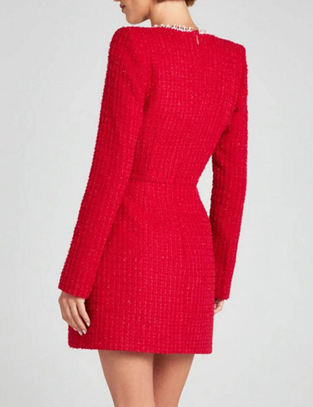 Dipped Shop – wholesale Dress – Women's – U-Neck Elegant Pearl Tweed Mini Dress DP25E6744