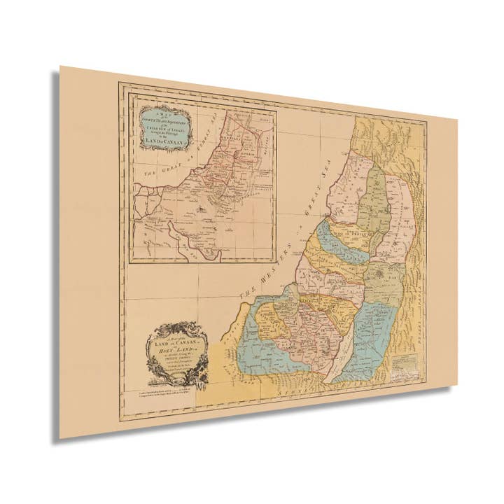 Historic Prints - Wholesale Map - 1760 Map of the Land of Canaan or Holy Land - Vintage Map Wall Art - Bible Map Poster - Land divided among the twelve tribes which God promised to Abraham6