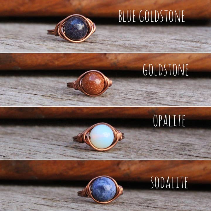 Gratefully Dreaming - Wholesale Cocktail/Statement Ring - Antique Copper Wire Wrapped Gemstone Rings 9