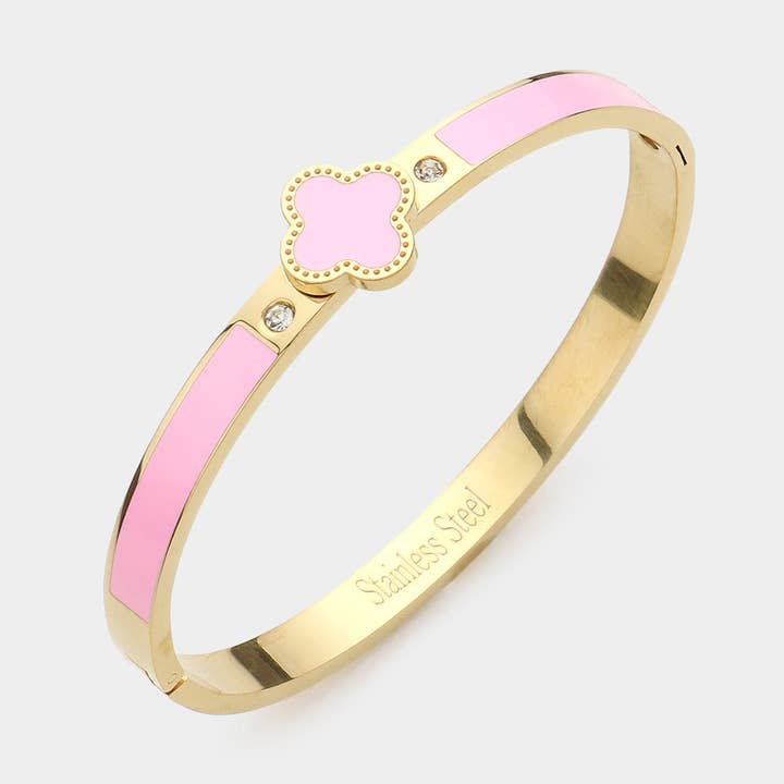 Sensibling Corp. - Wholesale Bangle Bracelet - Quatrefoil Pointed Stainless Steel Hinged Bracelet