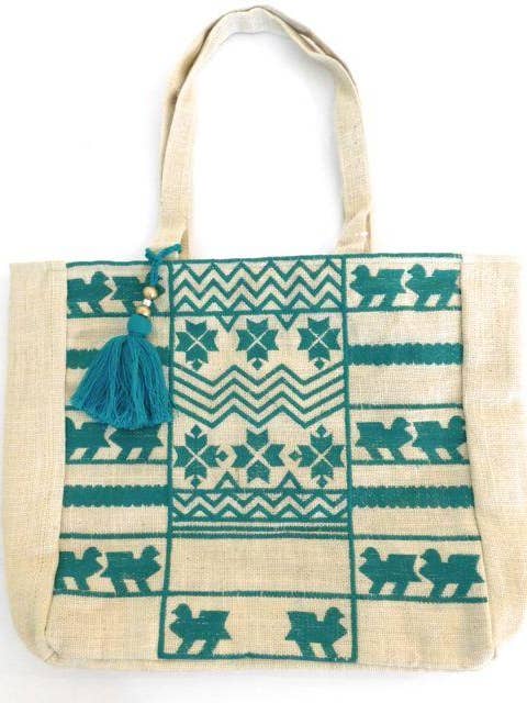 Sac brodé en jute pour la vente par Ranee's Accessories