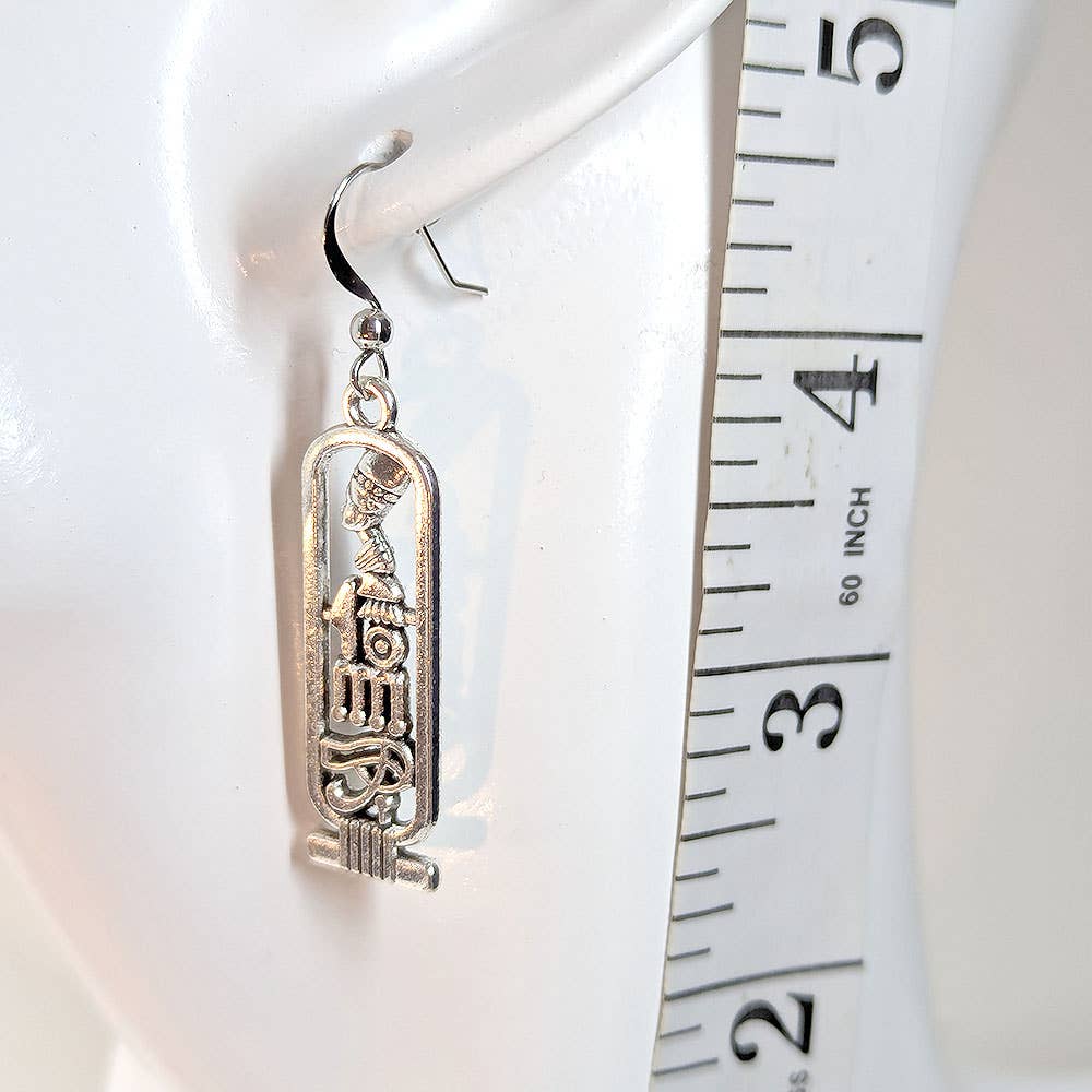 Stylish Jewelry Supply - Wholesale Dangle Earrings - Antique Silver Egyptian Queen Nefertiti Hieroglyphics Earrings3