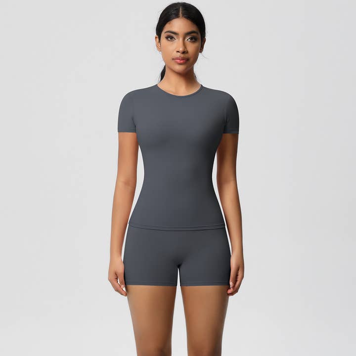 Sodalemon – wholesale Activewear set – Women′s – Women Yoga Set: Quick Dry Breathable Short Sleeve + Shorts8