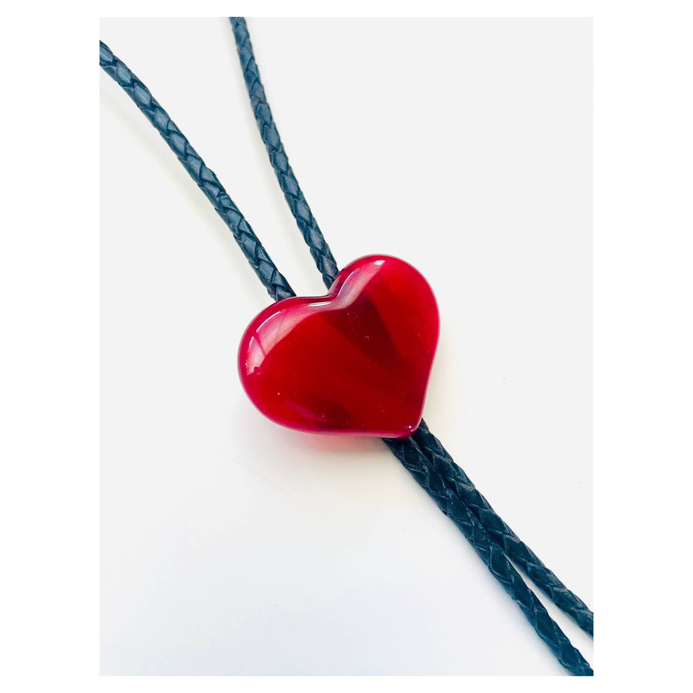 Colin Adrian Glass - Wholesale Woven Necklace - Glass Heart Bolo Tie1