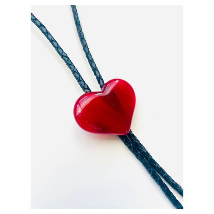 Colin Adrian Glass - Wholesale Woven Necklace - Glass Heart Bolo Tie1