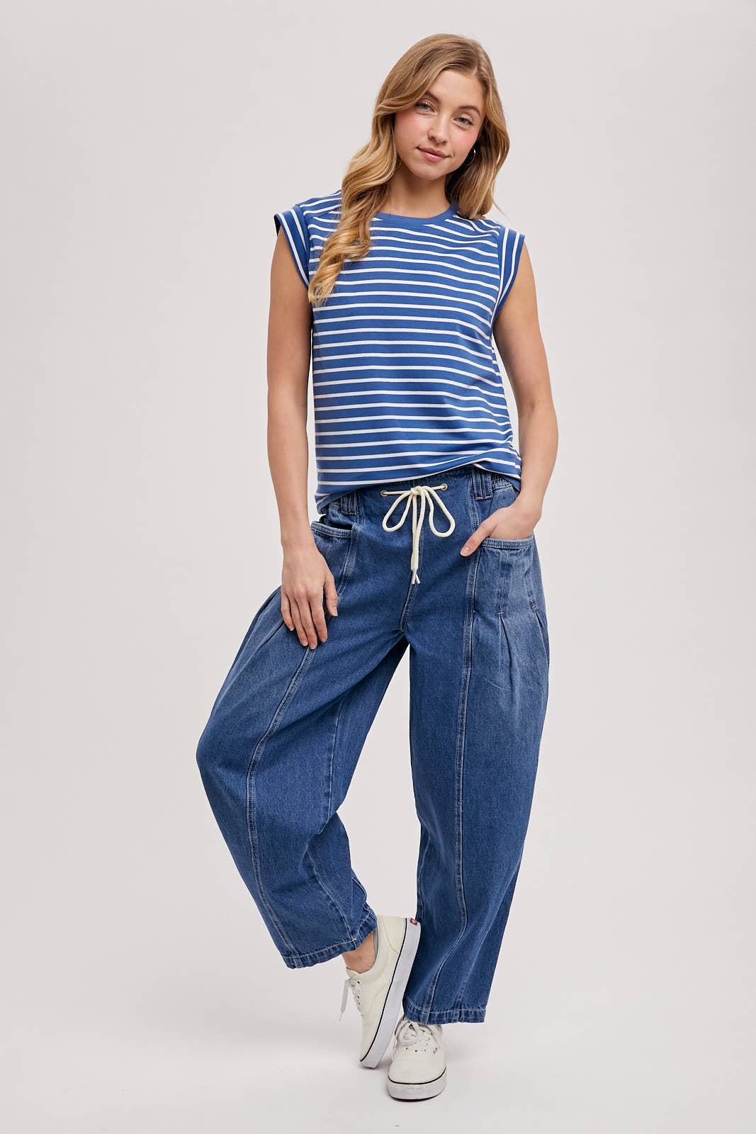 Bluivy - Wholesale Jeans - Women's - DENIM BARREL LOW-RISE CORDE DRAWSTRING PULL-ON JEANS16