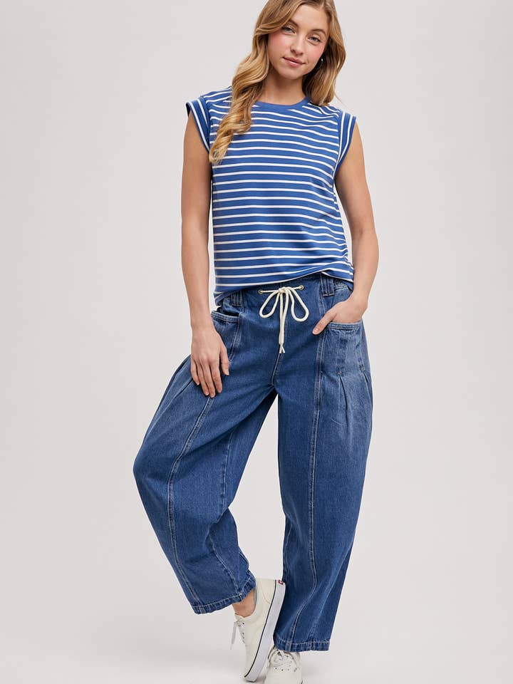 Bluivy - Wholesale Jeans - Women's - DENIM BARREL LOW-RISE CORDE DRAWSTRING PULL-ON JEANS16