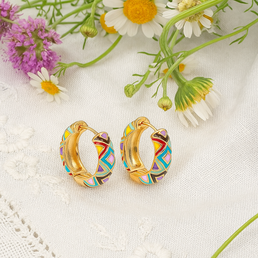 Wild & Free - Vente Créoles - Boucles d'oreilles créoles florales bohèmes – Acier et émail1