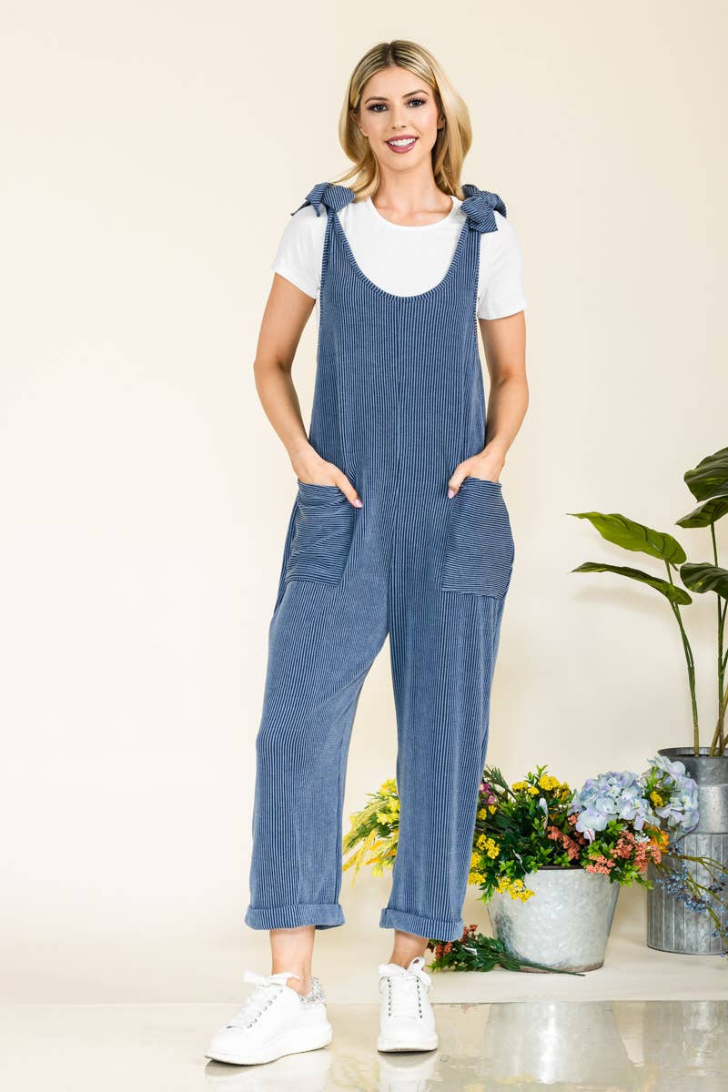 Celeste Clothing – Großhandel Jumpsuit – Damen – Plus-Size verstellbarer Rippen-Overall mit Fronttaschen - CP438735
