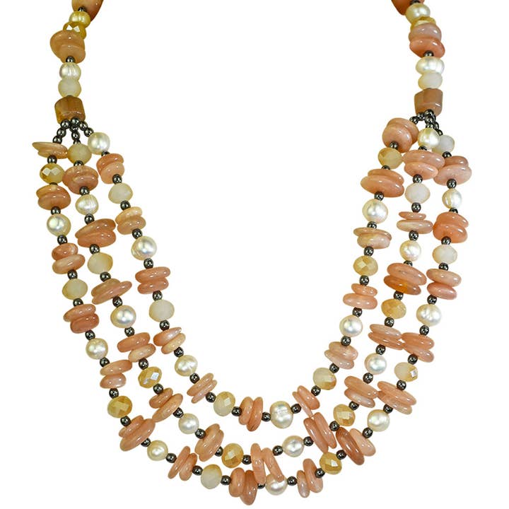 Collier Divine Precious Trio Sun Moonstone et perles (argent sterling 925 et pierre de lune solaire) pour la vente par Kirks Folly