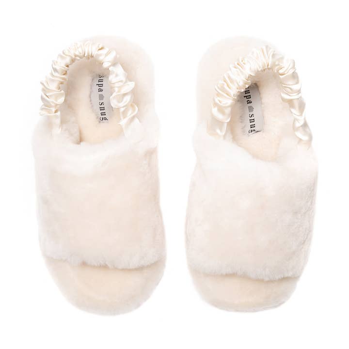 SUPA FLY NATURAL SHEEPSKIN & PLATINUM SILK SCRUNCHIE WOMENS SLIPPER for wholesale by SUPASNUG