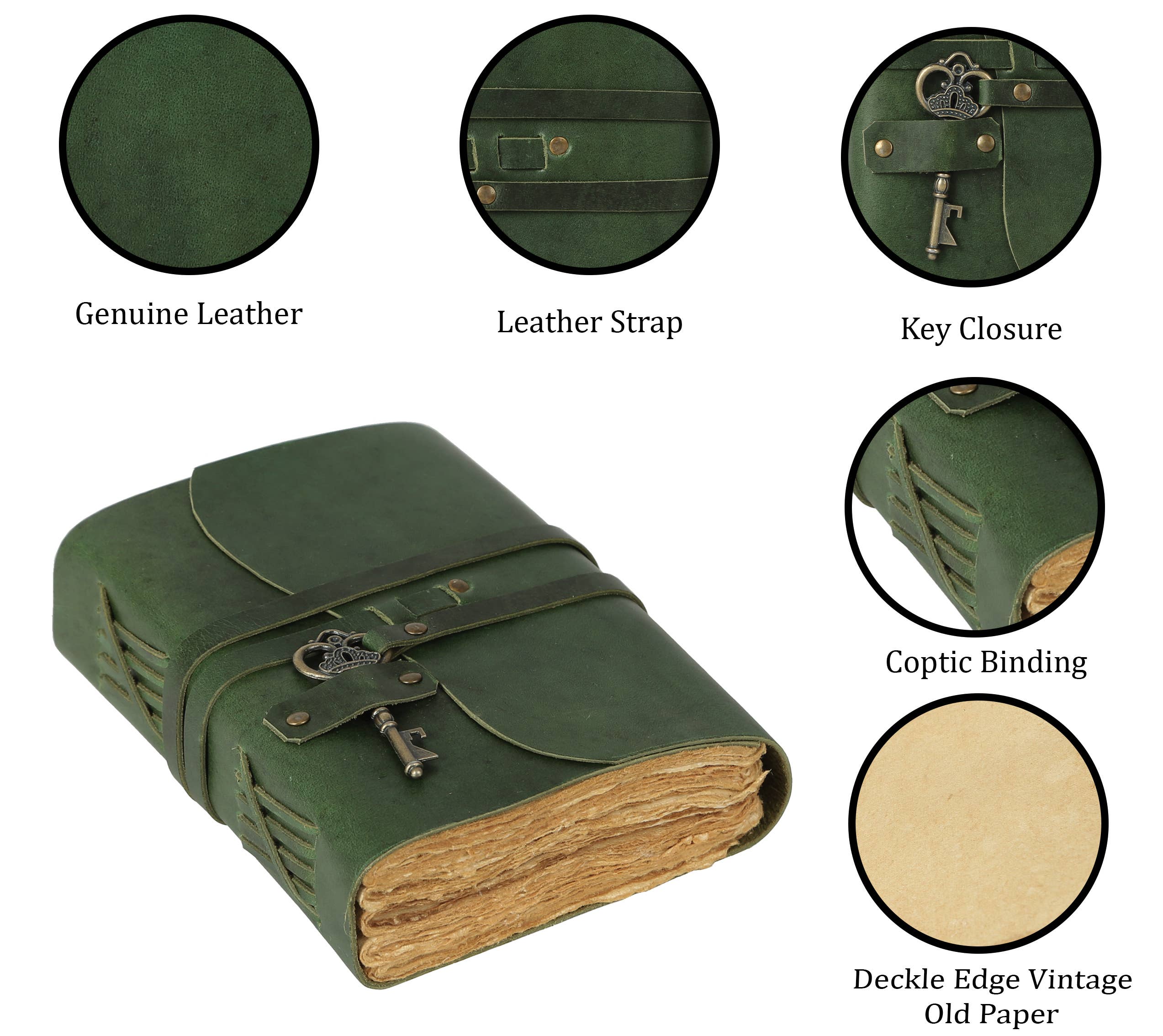 Tuzech Leather - Vente Journal intime - Journal Vintage Rétro Carnet de Voyage un Cahier en Papier Fait Main Exclusif avec Clé Livre Relié en Cuir des Ombres Hocus Pocus pour Homme et Femme11