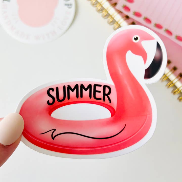 Flamingo Floaty Vinyl Sticker for wholesale by Tabs Art Shop