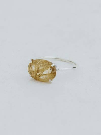 Bague en Quartz Rutile Ovale Sertie de Griffes | SS pour la vente par Wings Hawaii
