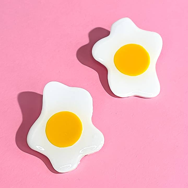 Just Yolking Polymer Clay Fried Egg Stud Earrings for wholesale by Night Moves Atelier