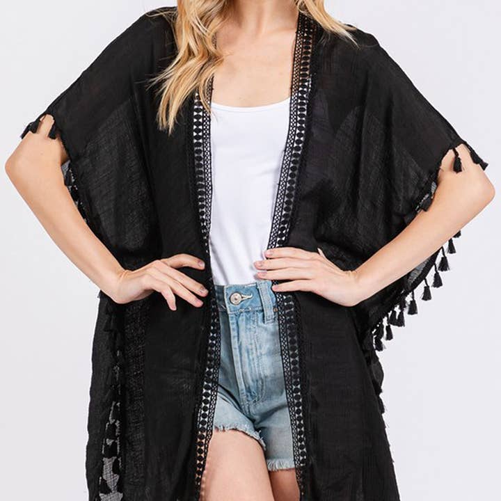 CROCHET AND TASSEL TRIM COVER UP. for wholesale by 3AM BY H&D ACCESSORIES