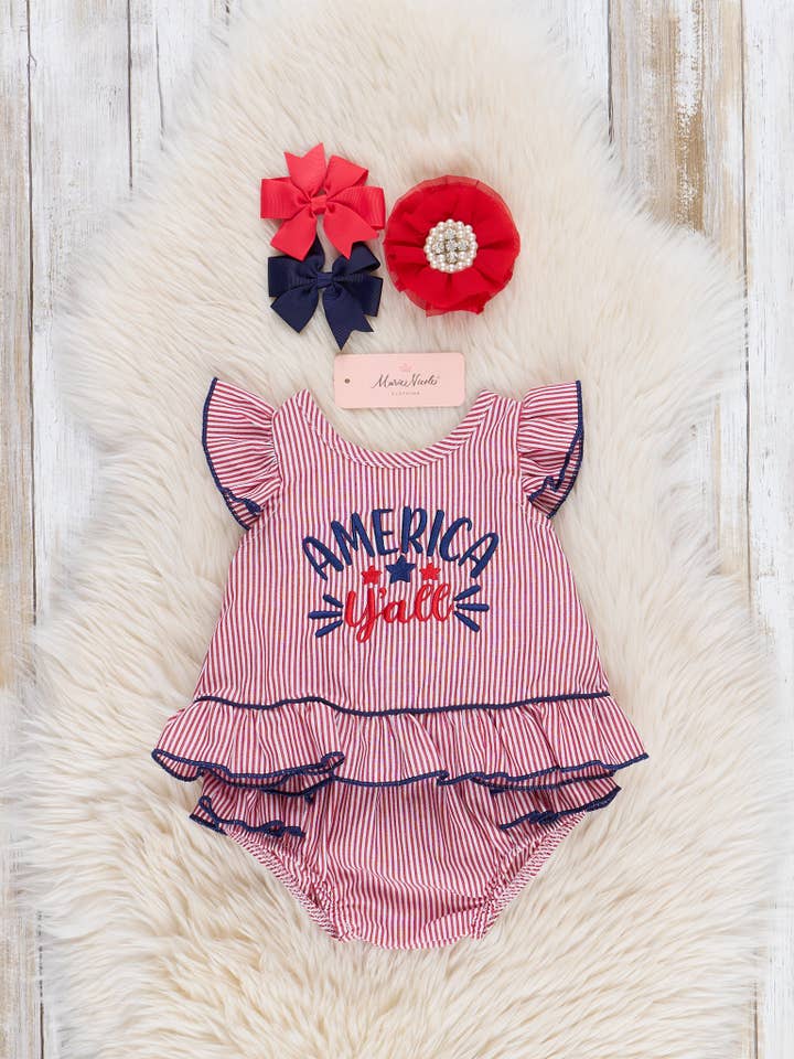 Marie Nicole Clothing - Wholesale Clothing Set - Baby - Red "America, Y'all" Bloomers Outfit