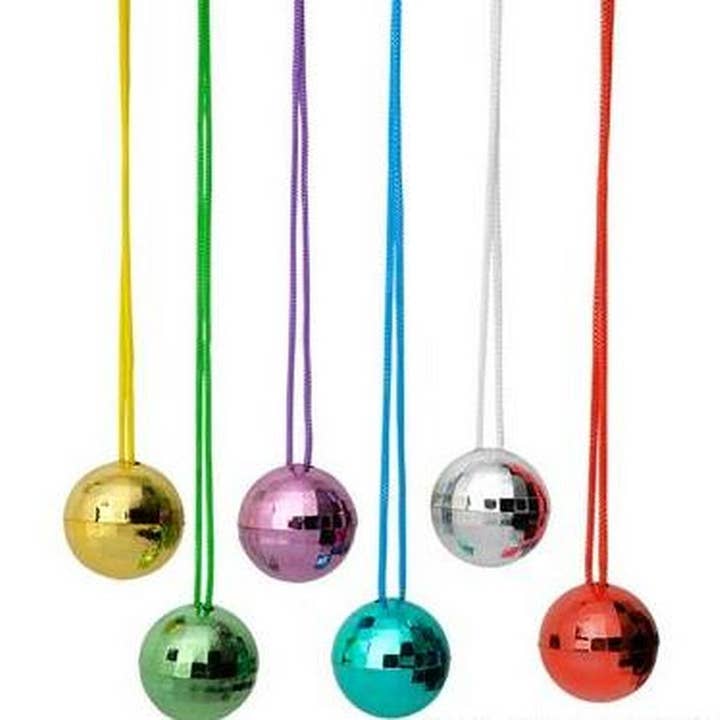 12 PACK 2 Inch Disco Mirror Ball Necklaces for wholesale by Private Island Party