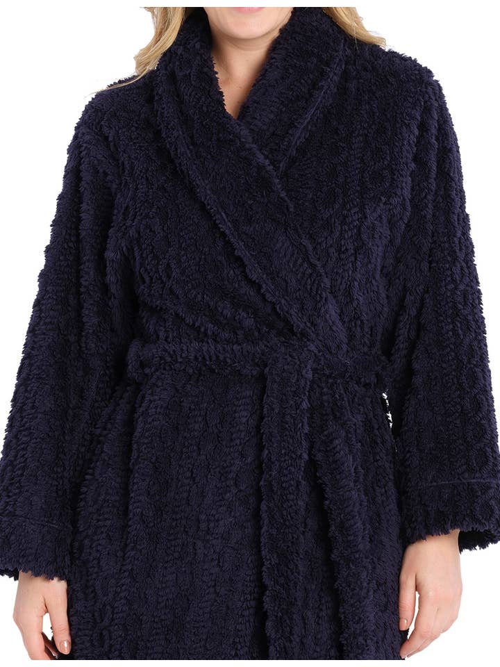 Magnolia Lounge - Wholesale Robe – Women's - Navy Shawl Collar Fleece Dressing Gown1