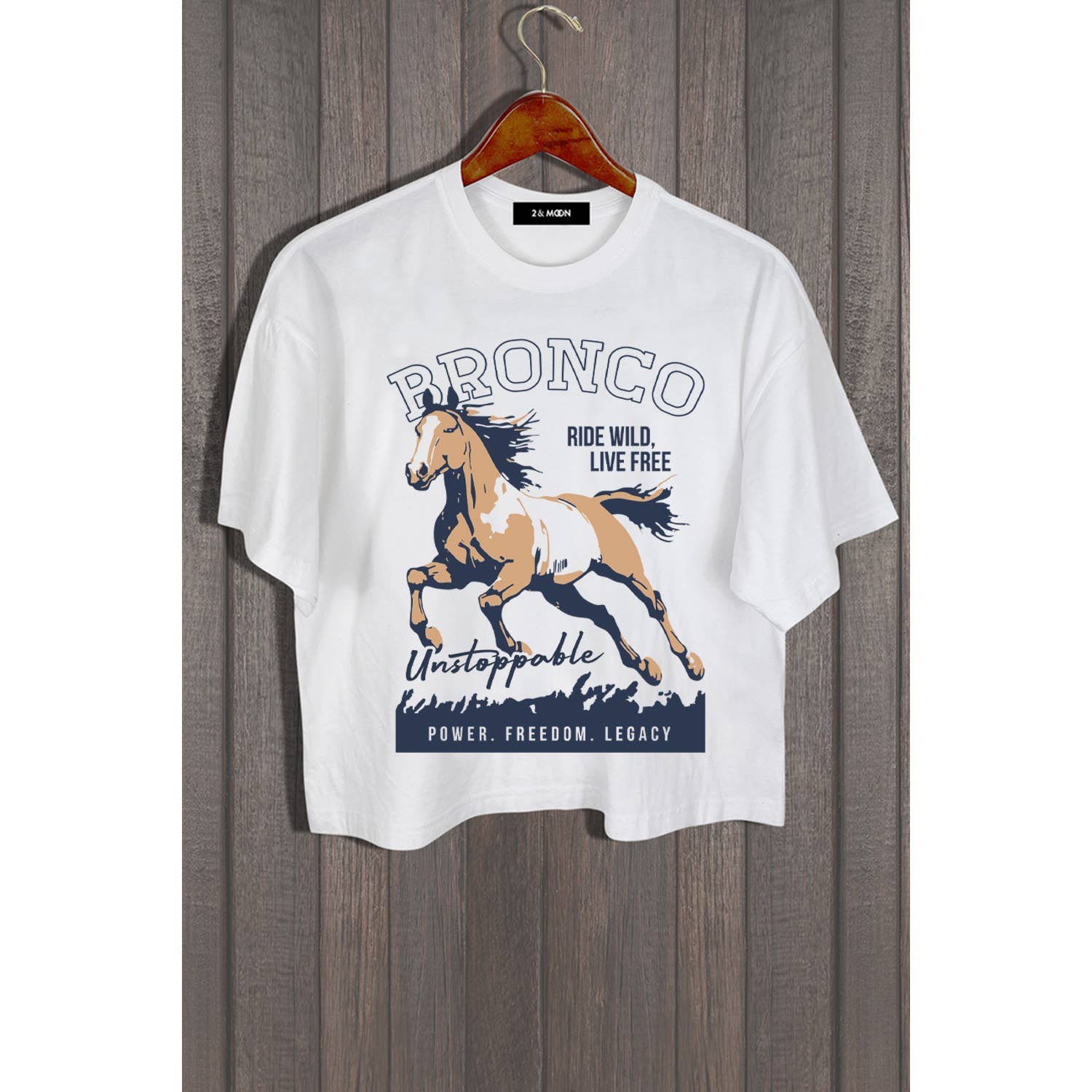 2&moon - Wholesale Screen Printed T-Shirt - Women's - BRONCO UNSTOPPABLE TOP0
