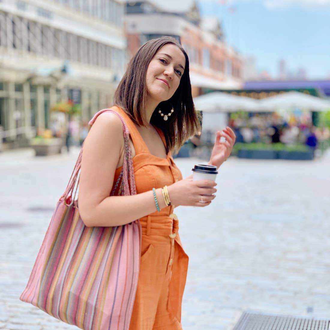 Lumily - Vendita all'ingrosso Borsa tote - Donna - Borsa a righe intrecciate Poppy | Borsa a amaca giallo burro - Messico3