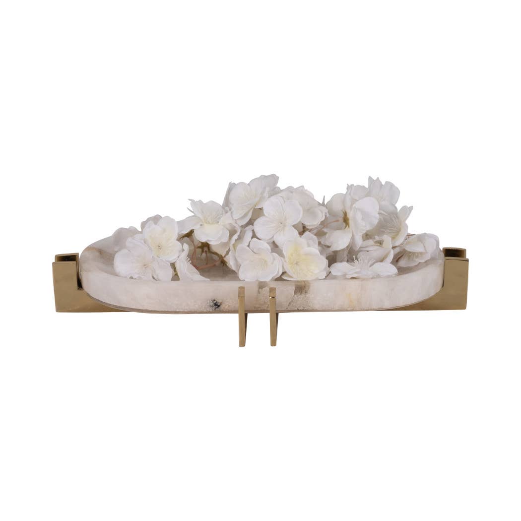 Sagebrook Home - Wholesale Decorative Tray - Decorative Tray - White Quartz with Gold Details, 14 in.6