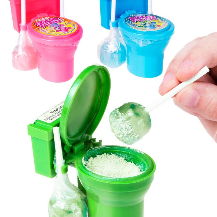 Sugar Bear Candy - Wholesale Lollipop - Sour Flush Candy Toilet with Sour Powder Dip 12 ct.