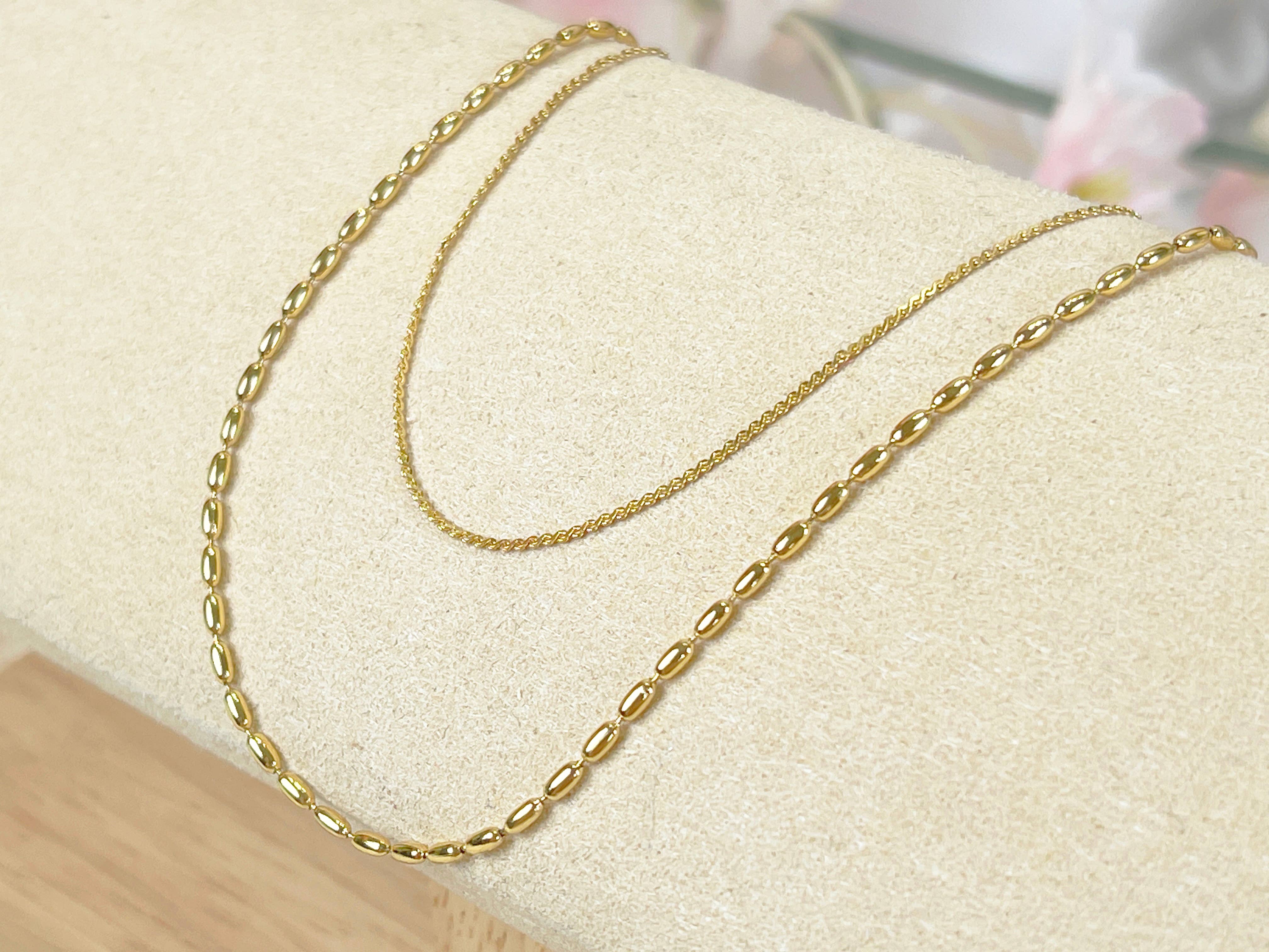 Melange Blanc - Wholesale Link & Chain Necklace - N018 gold double strand dainty chain minimalist necklace5