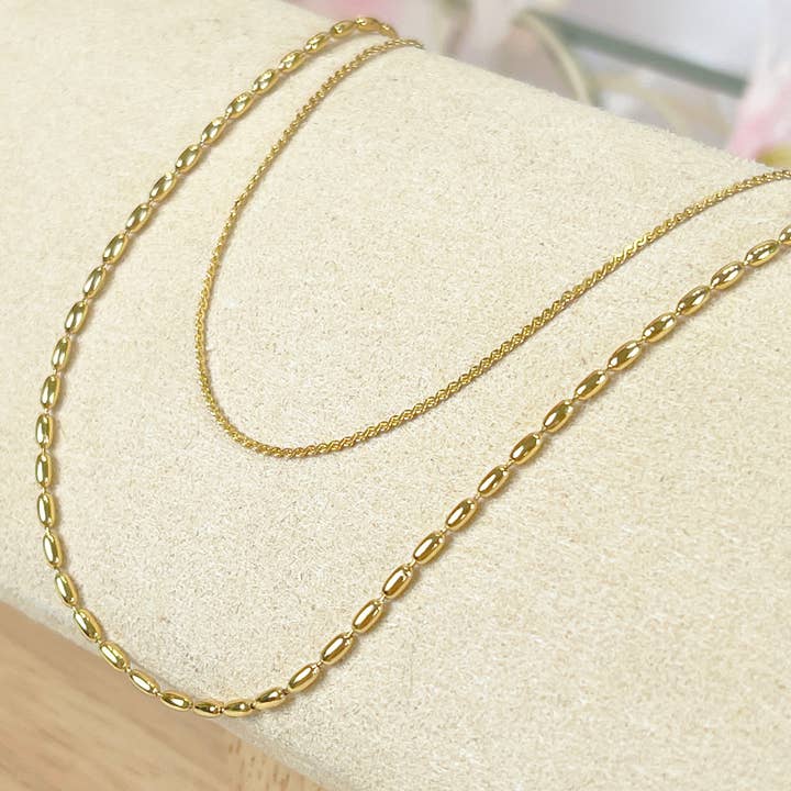 Melange Blanc - Wholesale Link & Chain Necklace - N018 gold double strand dainty chain minimalist necklace5